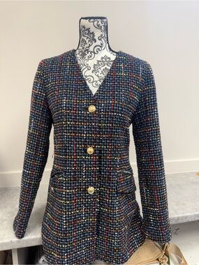 Truth by Republic Tweed Jacket Gold Buttons Multicolor Plaid Size Small
